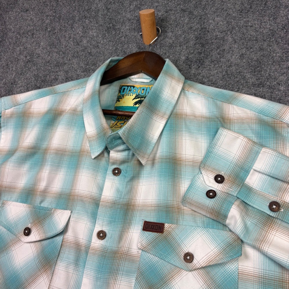 Dixxon Flannel Angaga Island Mens 3X Turquoise Plaid D-Tech Button Down Shirt